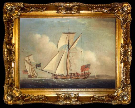 framed  Monamy, Peter English Cutter-righged yacht in two positions, ta009-2